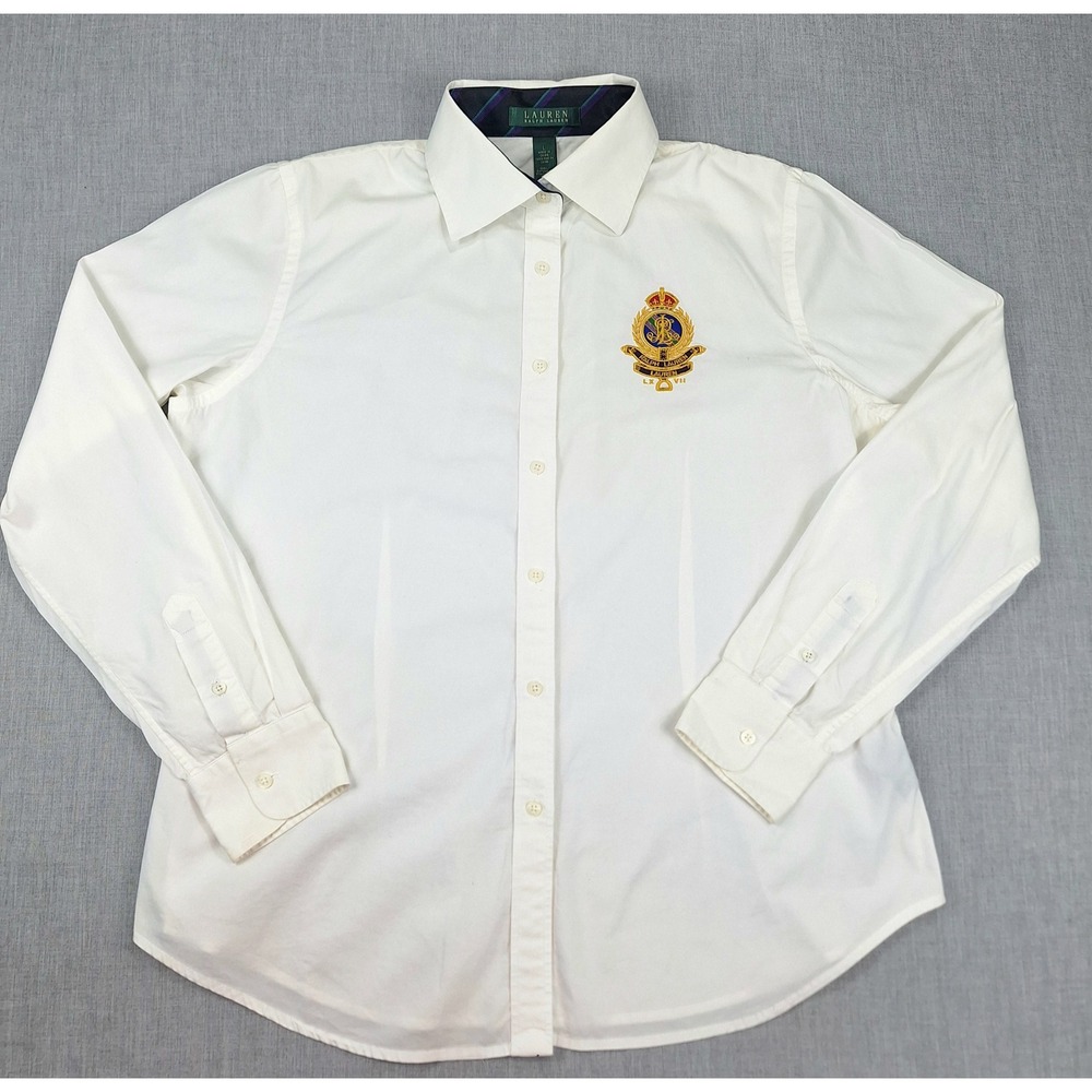 Ralph Lauren White button-down Shirt with Embroidered Crest Size Large